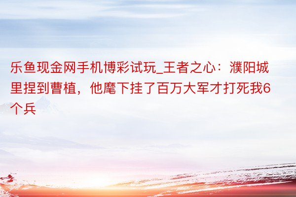 乐鱼现金网手机博彩试玩_王者之心：濮阳城里捏到曹植，他麾下挂了百万大军才打死我6个兵