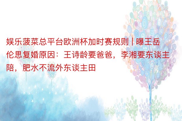 娱乐菠菜总平台欧洲杯加时赛规则 | 曝王岳伦思复婚原因：王诗龄要爸爸，李湘要东谈主陪，肥水不流外东谈主田