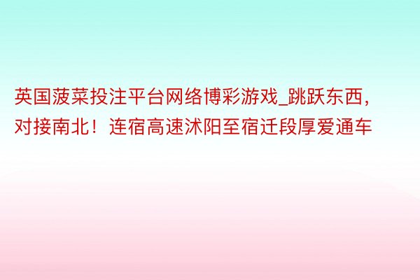 英国菠菜投注平台网络博彩游戏_跳跃东西，对接南北！连宿高速沭阳至宿迁段厚爱通车